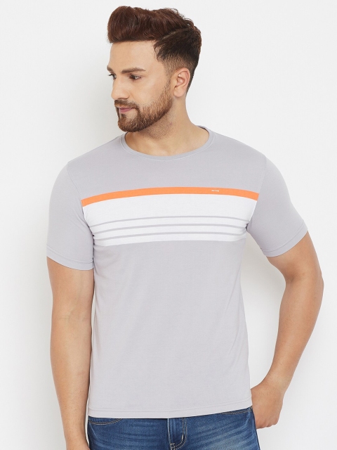 

Okane Men Grey & White Striped T-shirt