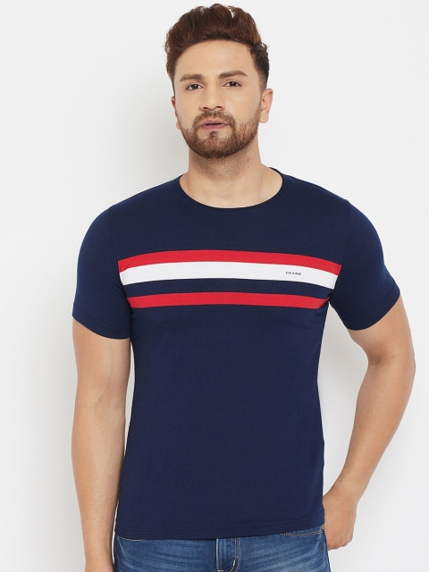 

Okane Men Navy Blue Striped T-shirt