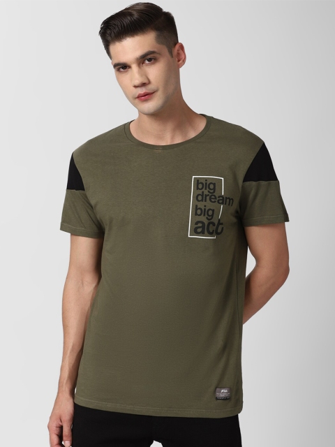 

Peter England Men Olive Green Typography Printed Slim Fit T-shirt