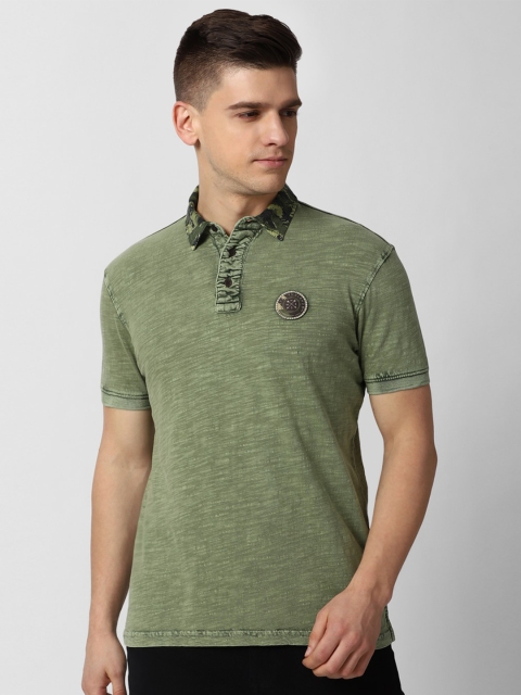 Peter England Men Green Polo Collar Slim Fit T-shirt