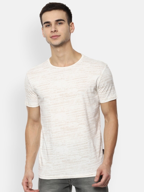 

Louis Philippe Jeans Men Cream Self Design Slim Fit T-shirt