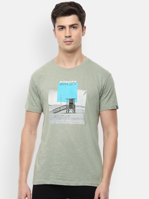 

Louis Philippe Jeans Men Grey Graphic Printed Slim Fit T-shirt