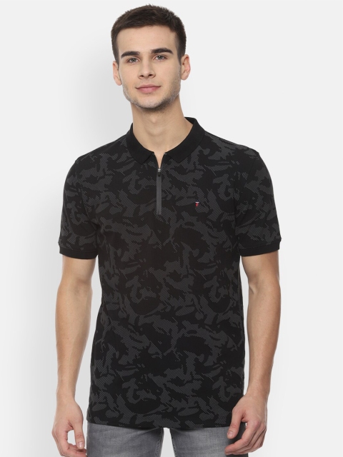 

Louis Philippe Jeans Men Black Printed Polo Collar Slim Fit T-shirt