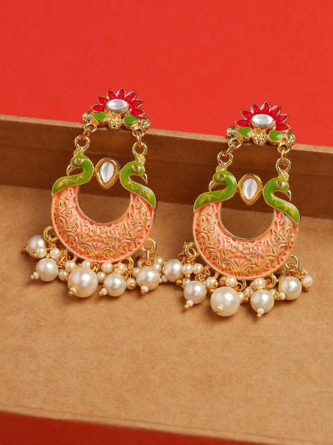

OOMPH Pink & Green Peacock Shaped Drop Earrings