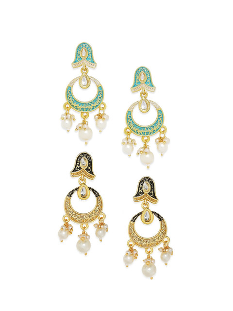 

OOMPH Set of 2 Green & Black Contemporary Chandbalis Earrings