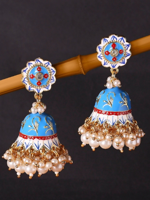 

OOMPH Blue & White Dome Shaped Jhumkas Earrings