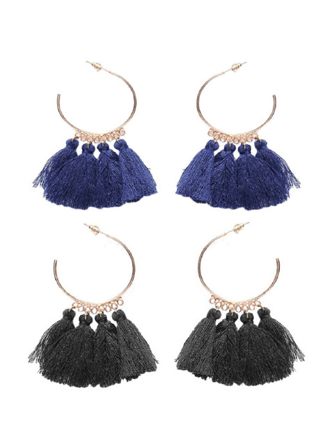 

OOMPH Set of 23 Black & Blue Circular Half Hoop Earrings