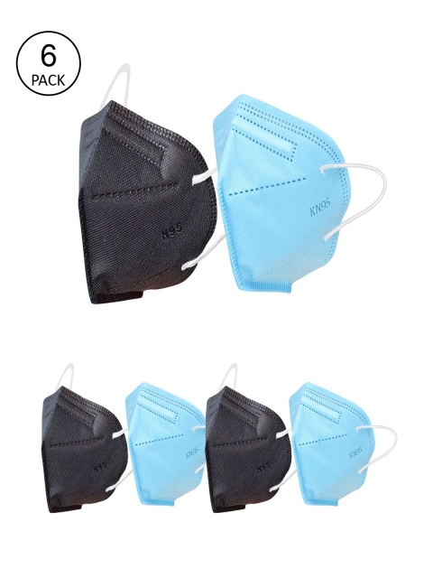 

OOMPH Pack Of 6 Solid 5-Ply Reusable Anti-Pollution KN95 Masks, Black