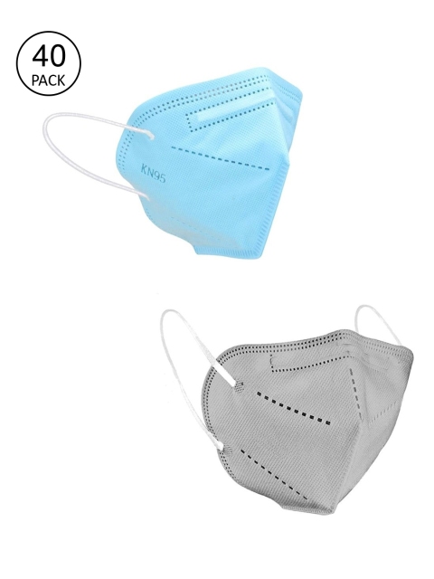 

OOMPH Unisex Pack Of 40 Solid 5-Ply Reusable Anti-Pollution KN95 Masks, Blue