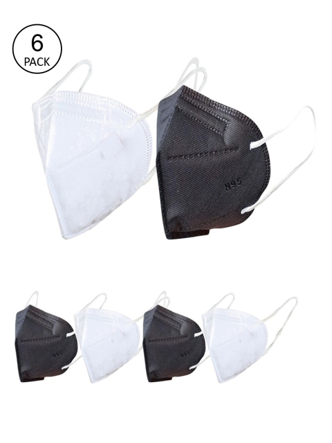 

OOMPH Unisex Pack Of 6 Solid 5-Ply Reusable Anti-Pollution KN95 Masks, Black