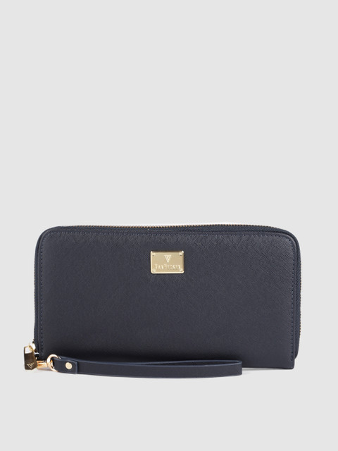 

Van Heusen Women Navy Blue Solid PU Zip Around Wallet with Wrist Loop