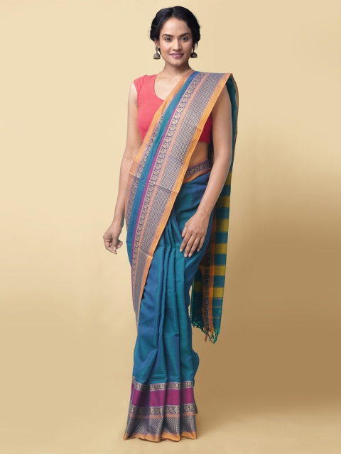 

Unnati Silks Blue & Pink Pure Cotton Narayan Peth Saree