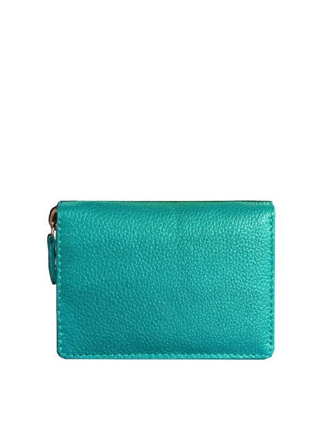 

ABYS Women Turquoise Blue Textured Leather Zip Around Wallet