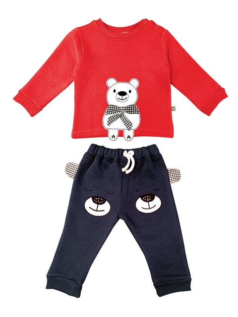 

Moms Love Infant Boys Red & Navy Blue Pure Cotton Applique Detail Sweatshirt with Joggers