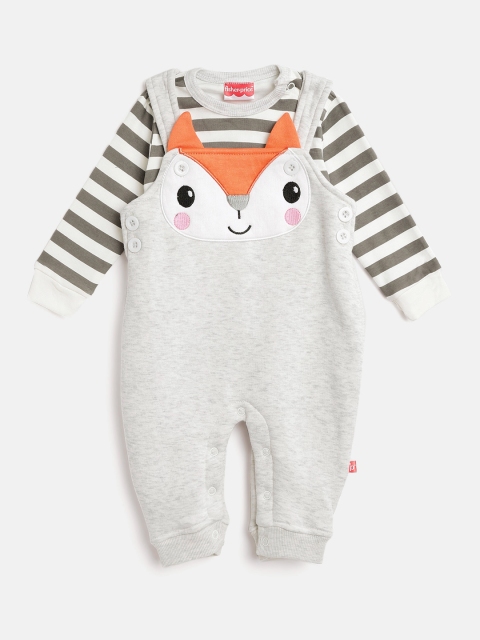 

Fisher Price X Moms Love Boys Grey Melange & Orange Pure Cotton Dungarees with T-shirt