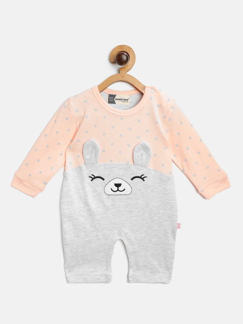 

Moms Love Infant Girls Peach-Coloured & Grey Melange Colourblocked Pure Cotton Rompers