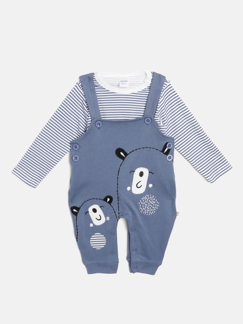 

Moms Love Infant Boys Blue & White Cotton Striped T-shirt with Dungarees