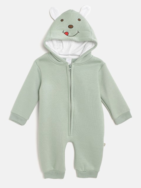 

Moms Love Infant Girls Sage Green Solid Cotton Hooded Rompers