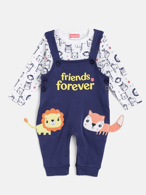 

Fisher Price X Moms Love Infant Boys Navy Blue & White Cotton T-shirt with Dungarees