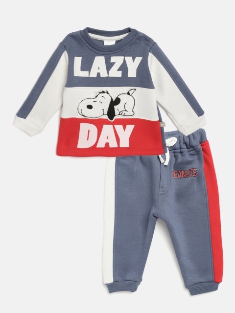 

Moms Love Infant Boys Navy Blue & White Snoopy Print Pure Cotton Sweatshirt & Joggers