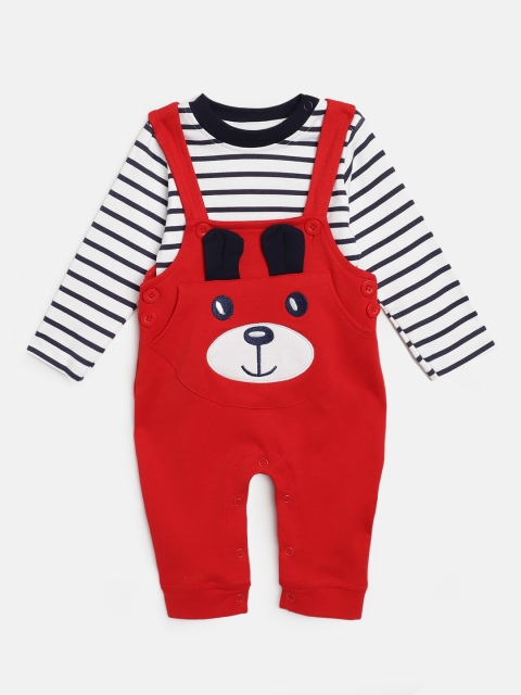 

Moms Love Infant Boys White & Red Striped T-shirt with Dungarees