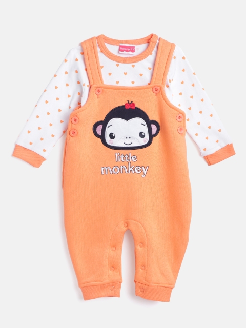 

Fisher Price X Moms Love Infant Girls Orange & Black Cotton Printed T-shirt with Dungarees