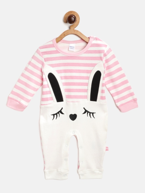 

Moms Love Infant Girls Peach-Coloured & White Colourblocked Pure Cotton Rompers