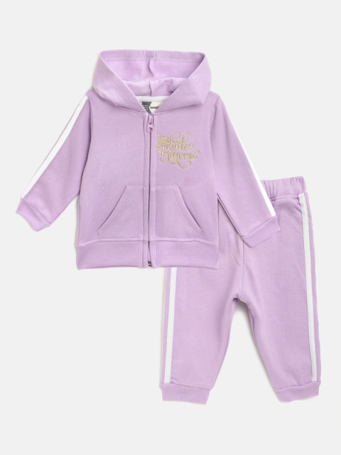 

Moms Love Infant Girls Lavender Solid Pure Cotton Tracksuit with Embroidered Detail