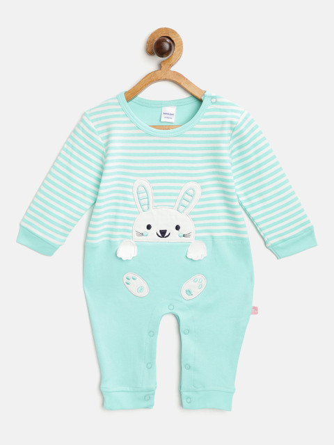 

Moms Love Infant Girls Sea Green & White Striped Pure Cotton Rompers