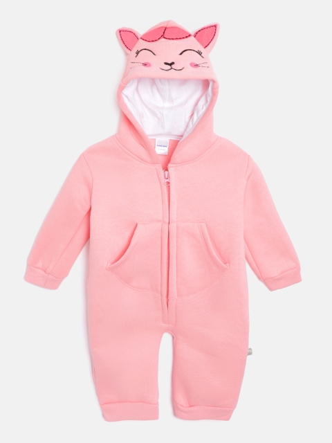 

Moms Love Infant Girls Pink Solid Hooded Fleece Lined Pure Cotton Rompers