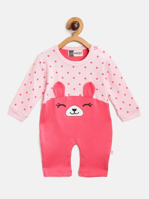 

Moms Love Infant Girls Pink Polka Dot Print Pure Cotton Rompers