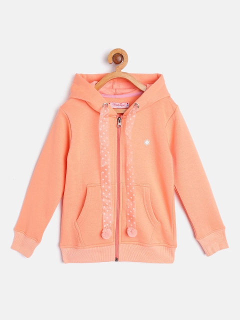 

White Snow Girls Peach-Coloured Solid Hooded Sweatshirt