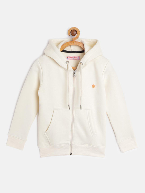 

White Snow Girls Off-White Solid Hooded Sweatshirt