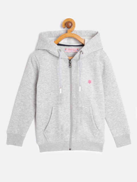 

White Snow Girls Grey Melange Solid Hooded Sweatshirt