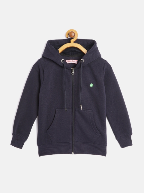 

White Snow Girls Navy Blue Solid Hooded Sweatshirt