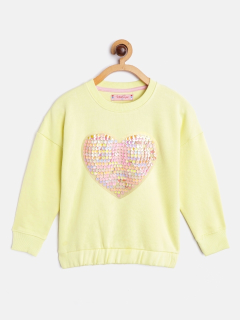 

White Snow Girls Yellow & Peach-Coloured Heart Sequinned Sweatshirt