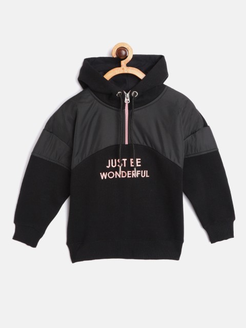 

White Snow Girls Black Embroidered Detail Hooded Sweatshirt