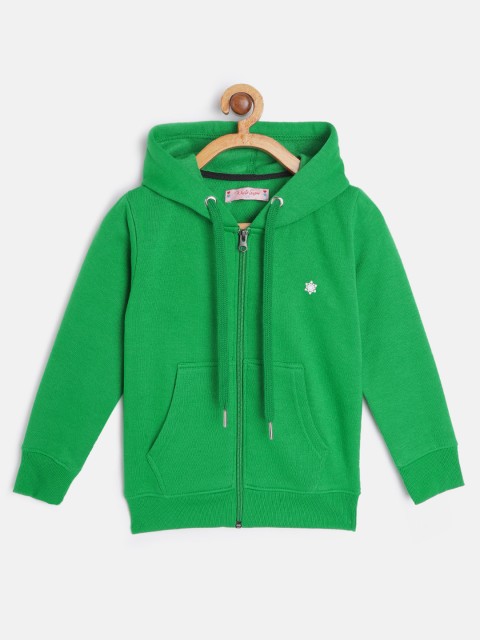 

White Snow Girls Green Solid Hooded Sweatshirt