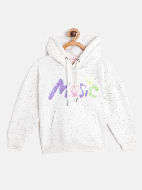 

White Snow Girls White & Purple Sequinned Hooded Sweatshirt