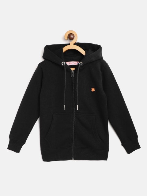 

White Snow Girls Black Solid Hooded Sweatshirt