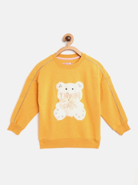 

White Snow Girls Mustard Yellow & White Faux Fur Teddy Applique Sweatshirt