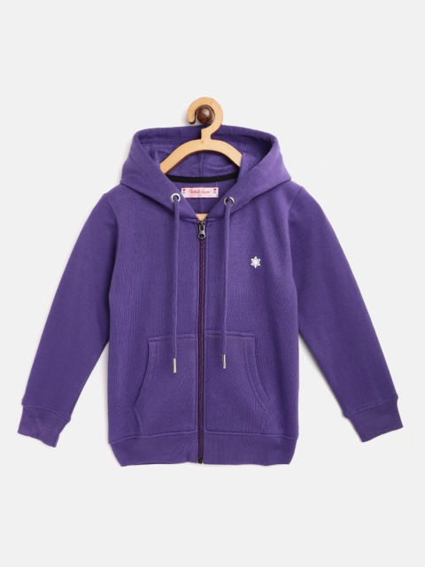 

White Snow Girls Purple Solid Hooded Sweatshirt
