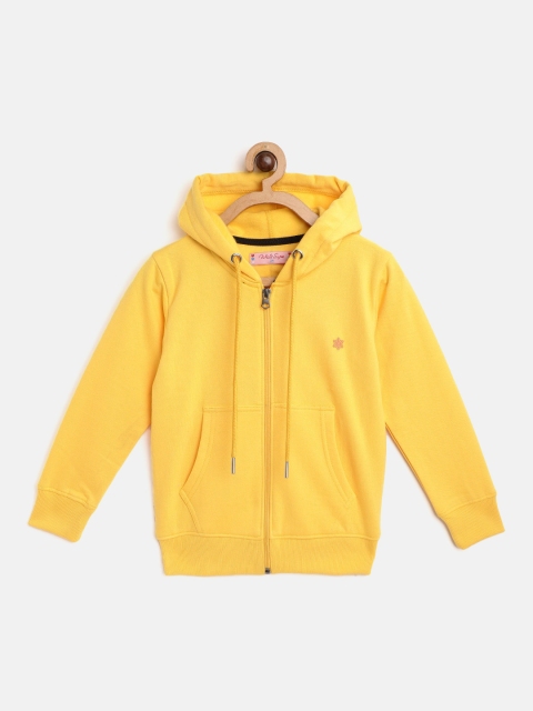 

White Snow Girls Mustard Yellow Solid Hooded Sweatshirt