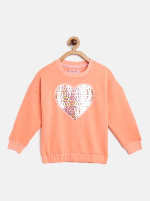 

White Snow Girls Coral Orange Heart Sequinned Sweatshirt