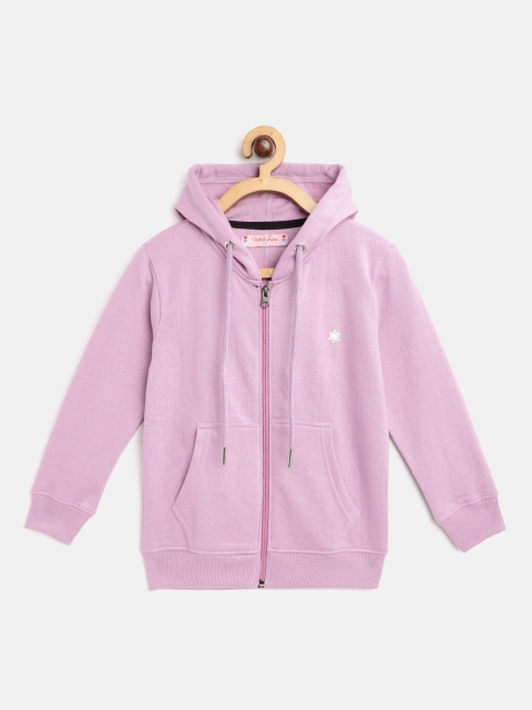 

White Snow Girls Lavender Solid Hooded Sweatshirt
