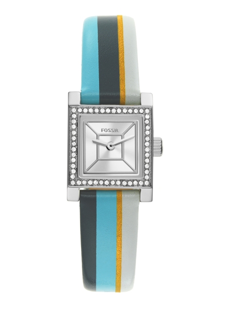 

Fossil Women Silver-Toned Dial & Multicoloured Leather Straps Analogue Watch BQ3717, White