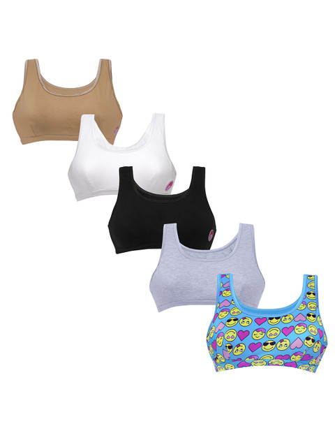 

DChica Girls Pack Of 5 Graphic Everyday Bra -Beginner Bra, White