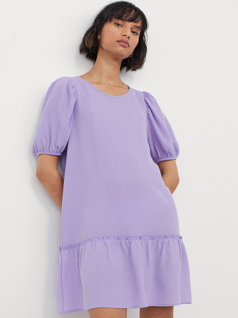 

H&M Women Purple Solid Puff Sleeved Dress
