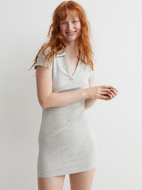 

H&M Women Grey Collared Jersey Dress
