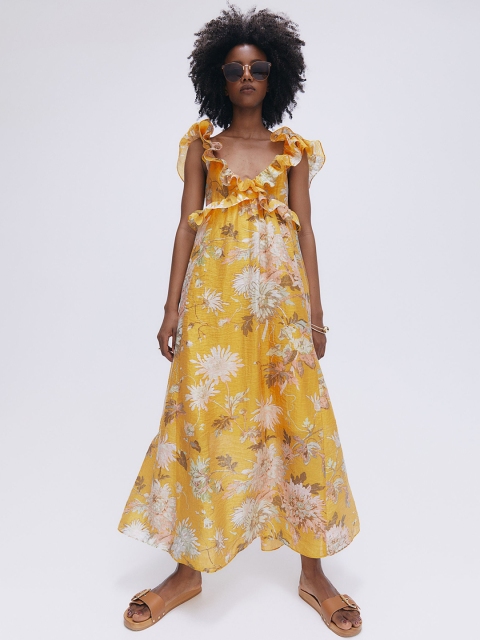 

H&M Woman Yellow Lyocell-blend flounced dress